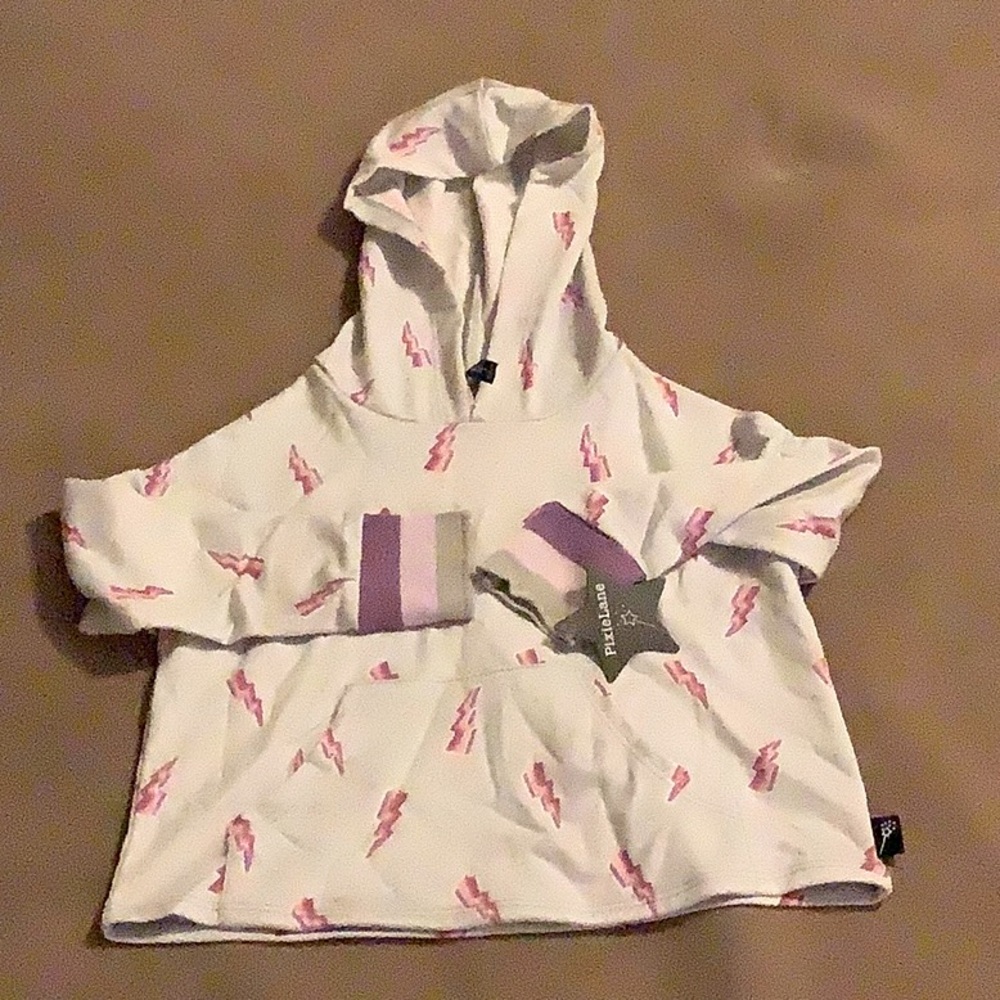 Pixie Lane Cropped Hoodie Gray Purple Bolt